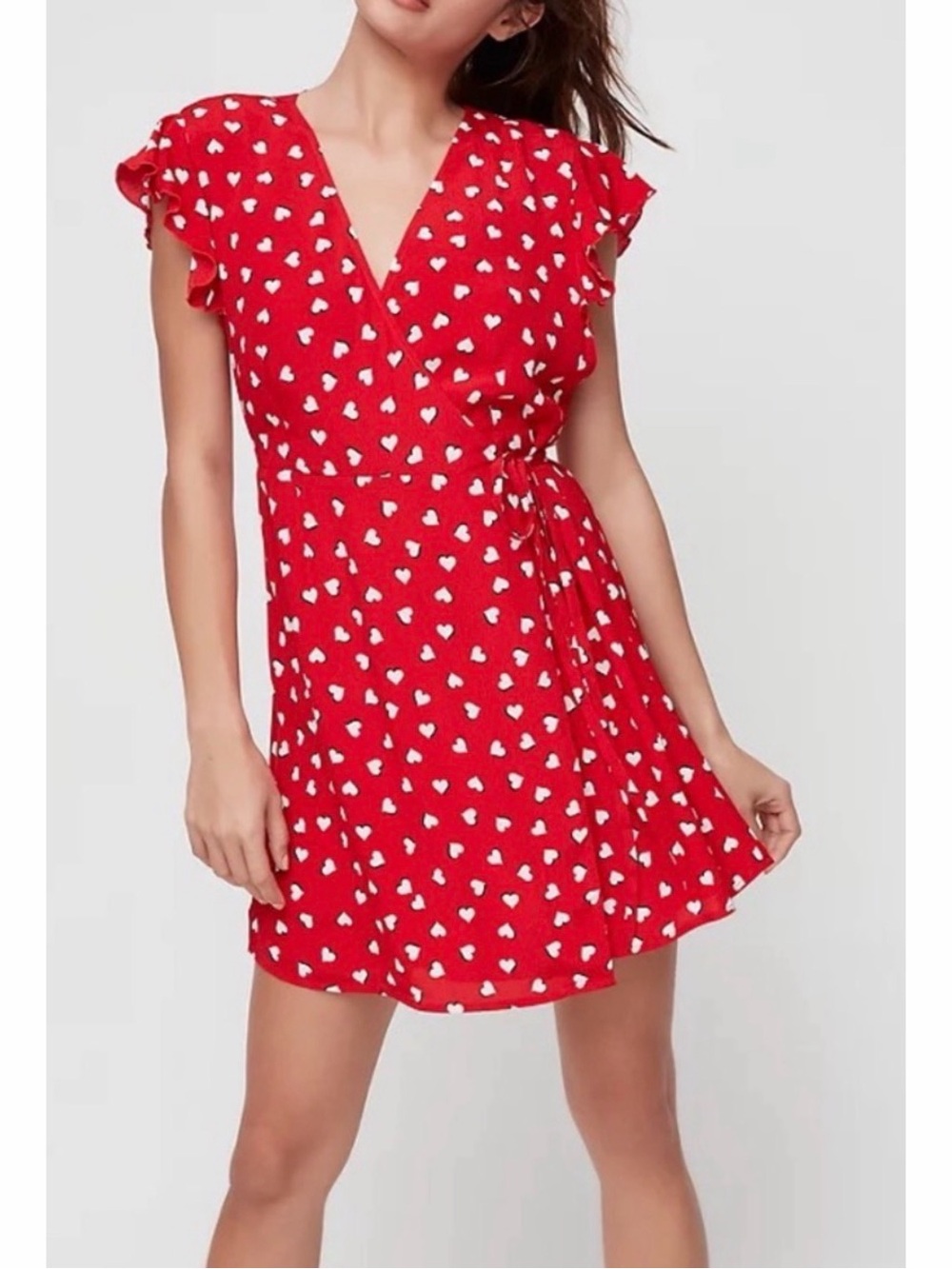 Aritzia Sunday Best Maud Heart Print Wrap Dress Red